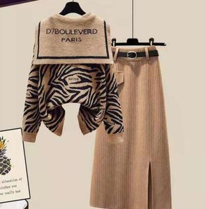 deisnged fashion pieces knit two zebra print tops pullover knee dress casual wear versatile soft sweater autumn winter6115110
