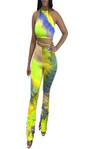 Sexy duas peças set mulheres colheita top e bodycon calças empilhadas leggings combinando conjuntos de club de verão roupas para mulheres 2 peças set4390236