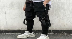 2021 Hiphop Streetwear Jogger Pant Men Black Wniczkowe Wstążki Pole bawełny swobodny styl uliczny Men Y09274190307