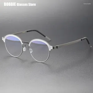 Óculos de sol quadros Dinamarca marca redonda sem parafuso Titanium Glasses Frame Homens Mulheres meio aro Ótamo óculos de prescrição óptica Luz azul
