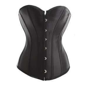 Sexy Frauen schwarz trägerlos satin gebonte Korsett overbust bustier stahl vorne und schnüren Rücken 81986176539