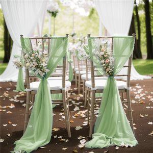1050pcs 17x250 cm Sage verde sedia in chiffon telastre 12 set di coperture per matrimoni a nastro corridoio