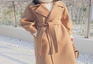 プラスサイズのゆるい温かいウールブレンド長い冬コートターンダウンカラー調整可能ベルトウールコート女性オフィスワークエレガント4196695