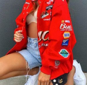 Women039S Kurtki bombowcowe Owczesna drukowana kurtka baseballowa wyścigowa odzież wierzchnia Hiphop Street Płaszcze WGWT370042829165