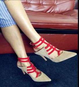أشارت Super High Heel Buckle Sandals Boots للنساء الجلود الأصلي إلى صندل الكعب الخنامي CAT1202278