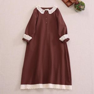 カジュアルドレス秋のモリ女性日本のソリッドカラー長袖ドレス