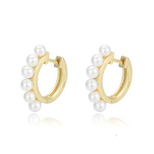 Stud Hot Selling Shell Pearl Beaded Earrings S 925 Sterling Silver Rhodium 14K Gold Plated Huggies Earrings for Women Girls Q240517