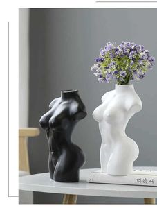 Vasen menschlicher Körper Keramik Vase Schwarz -Weiß Nackt abstrakter Körper weiblicher Nacktmädchen Blume Vase Home Dekoration Kunsthandwerk J240515