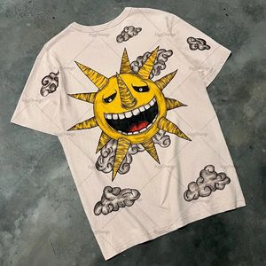 Street Fashion Brand Round Neck T-Shirt Anime Print Übergroße Kurzärmerinnen Y2K Retro Lose lässige übergroße Tops Männer 240517