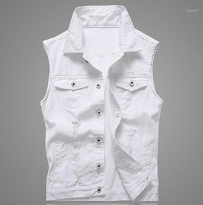 Hole Denim Waistcoat Men White Jeans Vest Solid Rock Vests For Men Fashions Summer Sleeveless Jacket 5xl Punk Biker Ripped17290267
