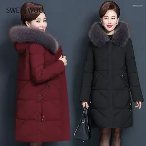 Women's Trench Coats 2024 Winter Jacket Long Coat Fur Collar Hooded Parka Overcoat Thick Warm Cotton Padded Outwear Tide