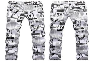 Mens Designer Lápis Jeans Letra Imprimida Pontas de jeans brancos Clube de moda para masculino Hip Hop Skinny Jeans7683262