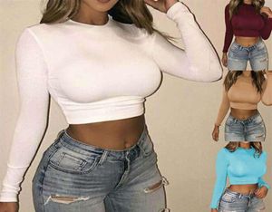 Nova chegada Mulheres de manga longa Cultura Top Femme coreano Bordô Bordô Sexy Roupos Sexy Turtleneck Basic Short Shert195q2208981