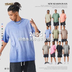 TILANI Mens 2024 Summer Street Trendy Mint Mambo Short sleeved T-shirt Wax Dyed White Round Neck