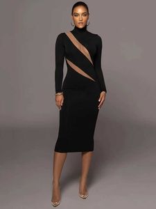 Runway Dresses Mozision Elegant Long Slve Bodycon Sexy Maxi Dress For Women Autumn Winter Fashion Half High Collar Club Party Sexy Long Dress T240518