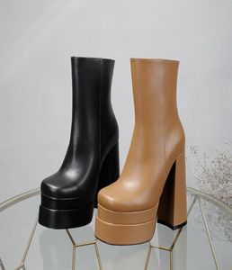 AEVITAS Platform Boots Designer Boot Luxury intrico ankle Boot Three Buckle Sexy Women Rain Rain Calf Leather High Block CHEEL PROTEMS3235562