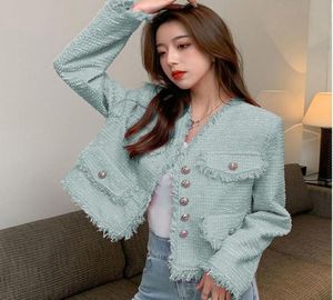 Spring Vintage Women Jackets SingleBreasted Pink Tweed Coat Elegant Fashion Vneck Long Sleeve Quaste Outwear Femme4136233