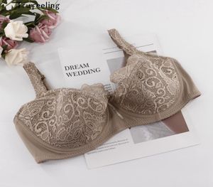 Trufeeling Cotton Lined Plus Sexy Bra DD E DDD F CUP Floral Lace imeridery perspective 편안한 속옷 여성 4218144