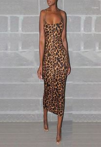 Casual Dresses Sexig Cheetah Leopard Print Midi Dress Women kläder plus storlek Vestido Elegant Spaghetti Strap BodyCon Night Club Dr9905983