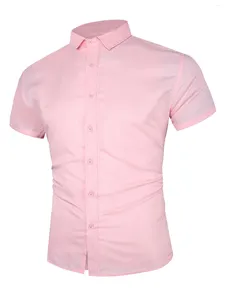 Herren -Hemd -Shirts Sommer Fashion Pink Business Solid kurzärmelig Shirt Top