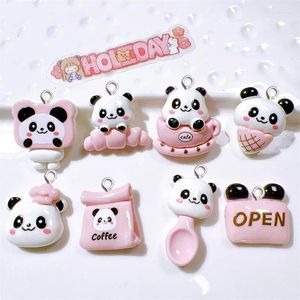 Charms 10Pcs Cartoon Animal Bread Panda Resin Kawaii Key Chain Hanging Accessories DIY Earrings Necklace Jewelry Crafts Pendants