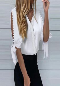 여자 039s Tshirt 여름 달콤한 패션 vneck 짧은 소매 순수한 컬러 슬림 셔츠 우아한 쉬폰 로파 플러스 사이즈 mujer9057294