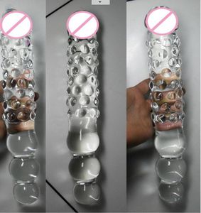 big glass long dildo with 3 anal Beadsdouble dildo and ass anal toys huge dildo Large Glass butt Plug Sex Products for Woman MX2072089737