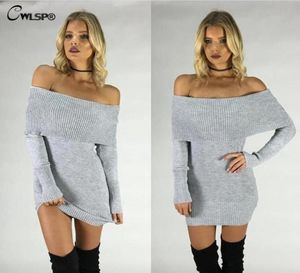 Whole2016 Sonbahar Popüler Sweater Elbise Kadınlar Katı Kazak Çöp Boyun Kapalı Omuz Seksi Moda Kadınlar Kinting Çekme Femme QL518669803759