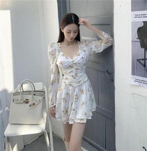 Fairy Women Floral Print Dresses Long Sleeve Sweet Japan Style Kawaii Elegant Korean Mini Casual Dress8715219