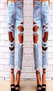 ファッションの女性が破壊されたジーンズは、苦しんでいるデニムパンツホールボーイフレンドジーンズロングペンシルズボンS181016013890233