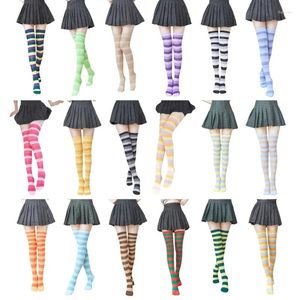 Women Socks Thigh High Over The Knee For Lady Black White Striped Hosiery Long Polyester Stockings Knitted Warm Drop Ship