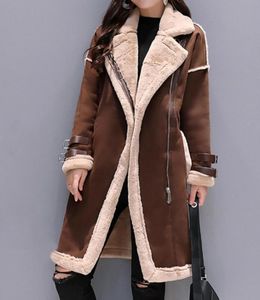 女性子羊ウールコートメスミディアム濃い暖かいシアリングコートスエードレザージャケット秋の冬女性アウター1462052
