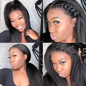 Natural brazilian hair 13x4 lace Frontal Wig Pre Plucked with Baby Hair Kinky Straight 180 Density synthetic Hair Wigs Black Women