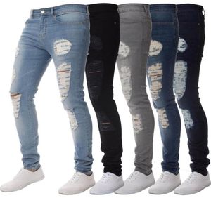 2019 trend fashion European and American mens jeans with holes pop men039s tight solid color worn jeans Leggings WGNZK108461245