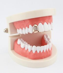 hip hop single tooth grillz tilt diamonds real gold plated rappers dental grills cool music body jewelry golden silver rose gold g4085045
