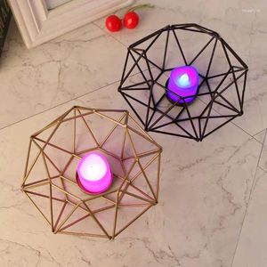 Candle Holders Nordic Style 3D Octagon Geometric Metal Tea Light Candlestick Holder Sconce Wedding Home Decor