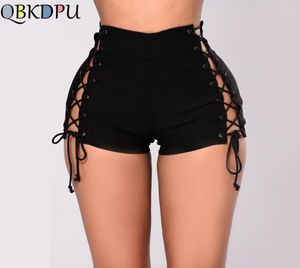 Women High Waist Side Laceup Mini Shorts Bandage Black Denim Shorts Jeans 2019 Female sexy party Club Beach pants9731591