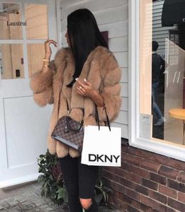 Fake Fox Fur Coat Silver Women Winter black s Long Sleeve Jacket Outerwear Fashion casaco feminino Y09091565086