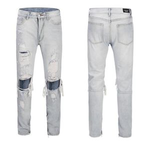 Mężczyźni dżinsy szczupłe rozryte zagrożone zniszczone hip hop dżinsowe spodnie mody streetwear czarny niebieski jeans8453885