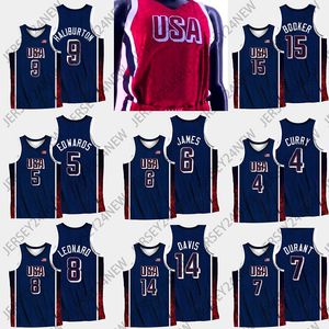 5 Anthony Edwards US National Team Basketball Jerseys 6 LeBron James 4 Stephen Curry 11 Joel Embiid 14 Davis 13 Bam Adebayo 7 Kevin Durant 15 Devin Booker XS-4XL