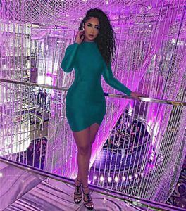 ANJAMANOR Green Long Sleeve Bandage Dress Elegant Sexy Ruched Mini Bodycon Dresses Woman Party Night 2020 Clubwear D35AB64 T200627451270