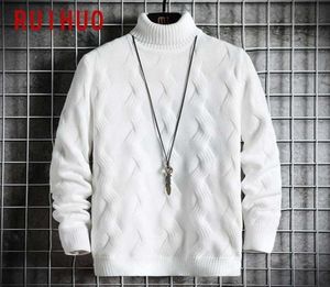 Ruihuo weißer Pullover Rollkragenpullover Männer Kleidung Schildkrötenhalshalter hoher Kragen gestrickt