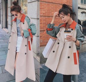 Women039S Trench Coats Spring Autumn Coat Long Sleeve Ladies Short Windbreaker Stitching Contrast Color Lapel Double Breasted H5366535