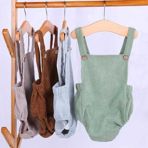 Jumpsuits 0-24M Baby Romper Boys Girls Summer Clothing Solid Color Corduroy Sleeveless Square Neck Romper Jumpsuits Baby Overalls Y240520DY5U