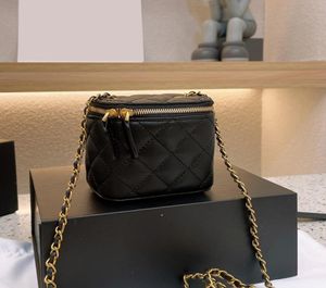 Womens Classic Mini Vanity with Chain Box Bags Caviar Leather Calfskin Gold Crush Ball Metal Hardware Matelasse Chain Cosmetic Cas9383246