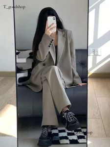 Осенний пиджак костюмы брюки Solid Woman 2 штуки установлены с длинными рукавами, женская корейская мода повседневная офисная леди Chic F55