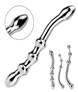 Male Stainless steel anal plug butt beads G Spot Wand male prostate Massage Stick Double dildo vagina sex toys for man woman Y20046437721
