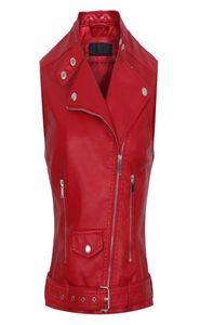 Fashion2017 New Fashion Women Red Motorcycle Faux Leather Vest Jacket