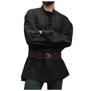 メンズカジュアルシャツ中世の服ビンテージスタンドアップスチームアイレースルーズシャツ長い男性韓国の快適なブラウス