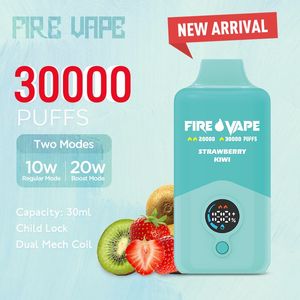 Fire Vape Puffs 30000 Disposable E Cig Puff 25000 Adjustable Power Child Lock Disposable Vape Pod 2% 3% 5% Prefilled Carts Dual Mesh Coil 650mAh Battery Pen vs Tornado